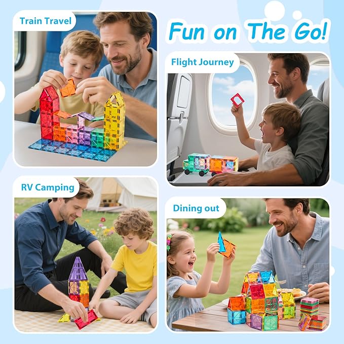 Magnetic Tiles 100PCS with 2 Cars, STEM Educational Building Blocks for Kids Ages 3-9, Magnet Construction Toys Gift for Toddlers