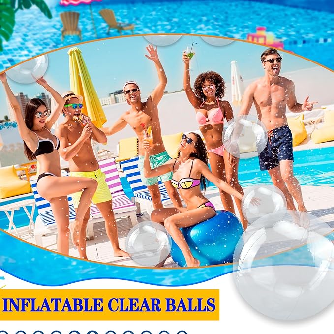 16 Pack 9 Inch Clear Inflatable Beach Balls Transparent Blow Up Beach Balls for Summer Beach Pool Water Party DIY Supplies