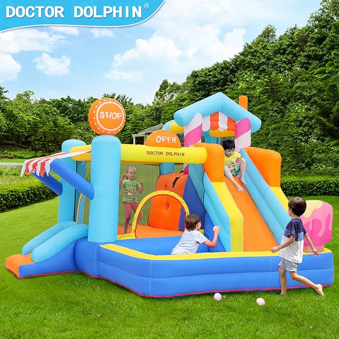 Doctor Dolphin Inflatable Bounce House for Kids Fun, Double Slide Jumping Inflatable Bouncer Blow Up Toddler Bouncy House for Kids 2-12 with Blower Use for Indoor&Outdoor