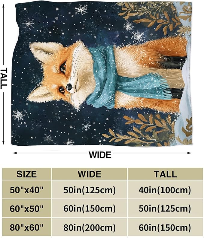 Fox Blanket Fox Decor Gifts Winter Snow Throw Blankets for Girls Boys Women Men Plush Cozy Flannel Fleece Fuzzy Blanket for Bed Couch Sofa 60"X50"