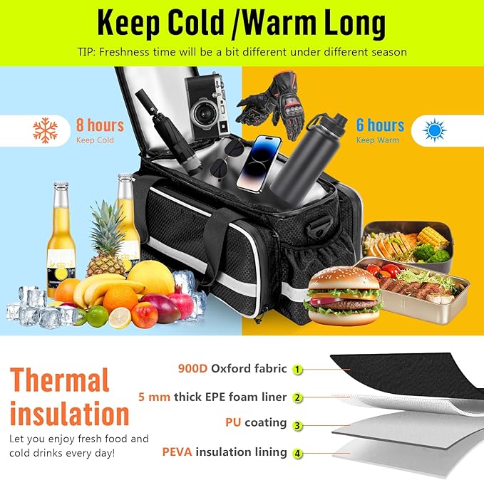 Desing Wish 16L Bike Bags for Bicycle Rear Rack Large Capacity Insulated Bicycle Rack Pouch Ebike Pannier Bag Bike Saddle Seat Pouch for Cycling Trip/Commuter (Black)