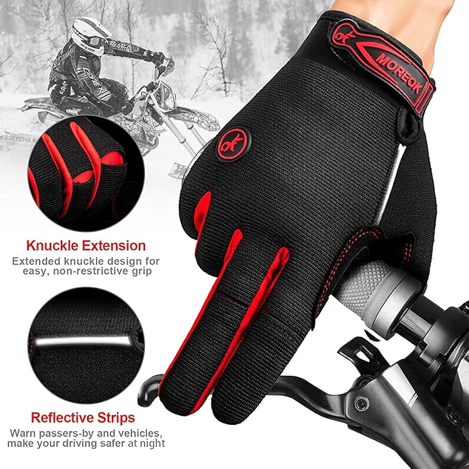BIKINGMOREOK Bike Cycling Gloves for Men Women,Touchscreen Full Finger Shock-Absorbing 5MM Gel Pads MTB Road Bicycle Gloves for Mountain Biking,Running,Hiking,Outdoor Sports