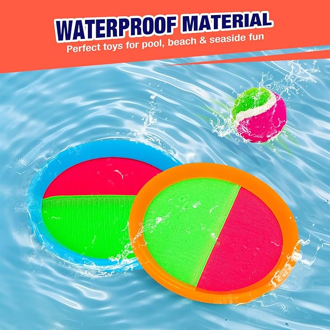 Kids Outdoor Toys - Toss and Catch Game Set, Outside Yard Camping Beach Pool Toys Games for Boys Girls 3 4 5 6 7 8 9 10 Year Old, 4 Paddles 4 Balls (Blue+Orange)