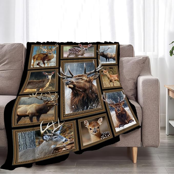 Deer Blanket Fleece Soft Warm Plush Moose Elk Throw Blanket Lightweight Plush Fuzzy Cozy Wild Animal Blankets Gift for Lover Kids Adult Suitable for Couch Sofa Bed 50"X40"