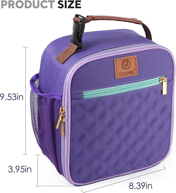 Genteen Lunch Bag for Women Men Girls Teens Insulated Leakproof LunchBox for Adult Reusable Lunch Box with Bottle Holder for Work Office School Travel Picnic-Purple/White