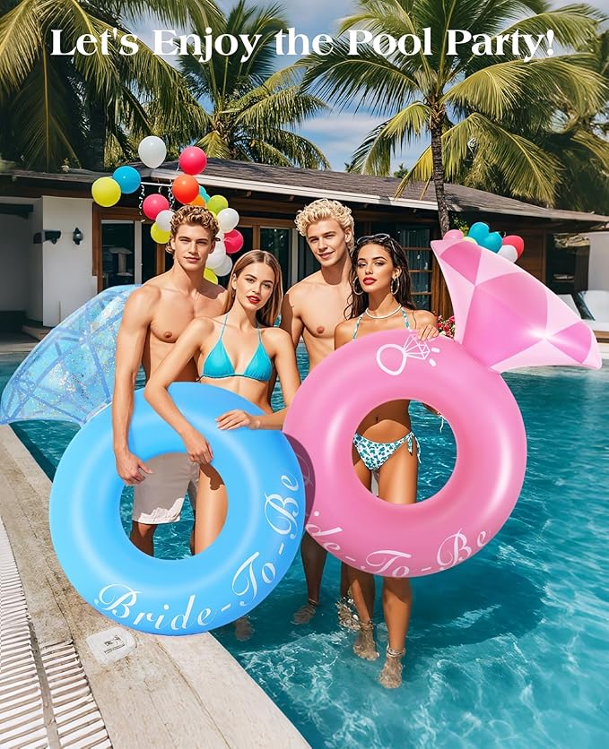HeySplash Pool Floats, Inflatable Diamond Ring Pool Float, Large Engagement Ring Floatie for Bachelorette Party, Swim Tube River Lake Wedding Bride Stagette Decor Fun Toy Raft for Adults, Blue