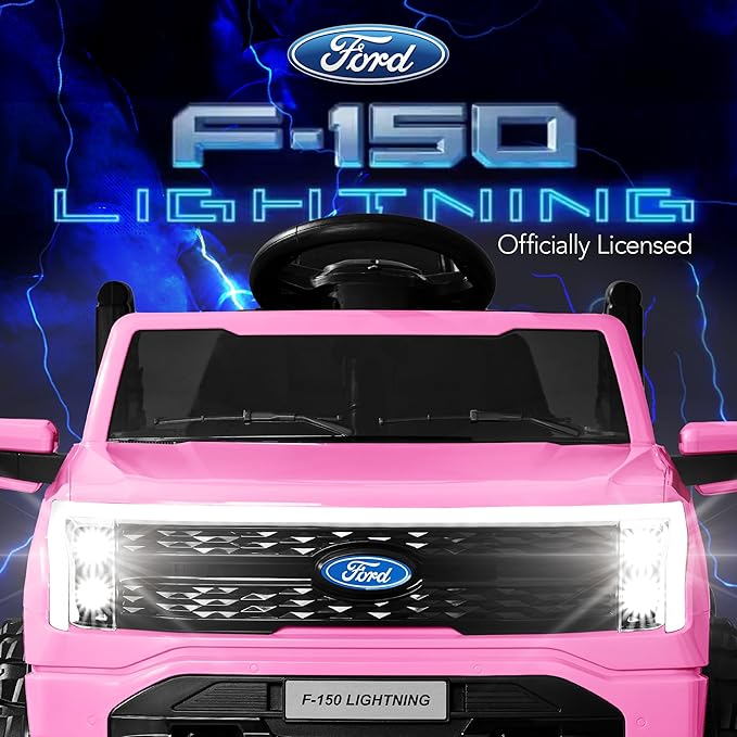 Best Choice Products Licensed Ford F-150 Lightning Truck Kids 12V Electric Ride On Car Toy w/ 66lb Weight Capacity, Parent Control, Bluetooth - Pink