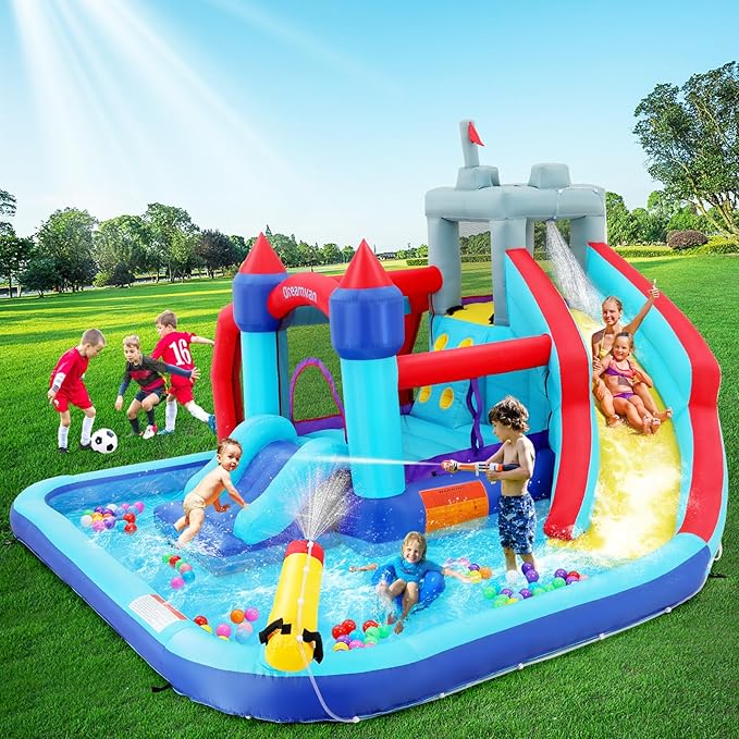 ROOJER Inflatable Dual Water Slide Bounce House for Kids Backyard 10-in-1 Blow Up Water Park with Blower, Splash Pool, Climbing Wall & Multi-Sport Games | Summer Indoor Outdoor Play & Party Gifts