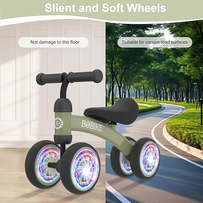 Baby Balance Bike Toys for 12-36 Months Kids Toy Boy and Girls Gifts Toddler Best First Birthday Gift Children Walker No Pedal Infant 4 Wheels Bicycle (Colorful, Deep Green-Light)