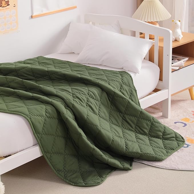NTBAY Down Alternative Toddler Comforter, Lightweight and Warm Solid Color Baby Crib Quilted Blanket, 39x47 inches, Olive Green