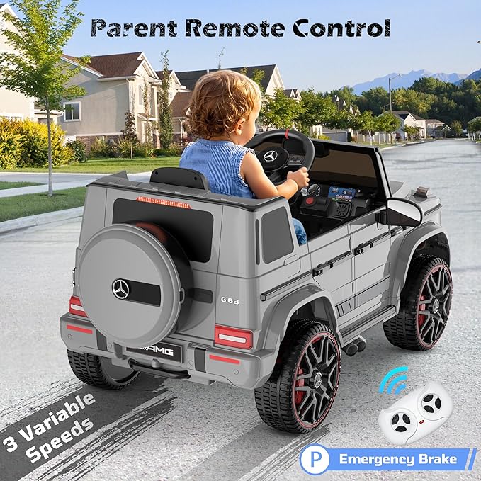 ANPABO 12V Ride on Car for Kids, Ride on Toys for Toddlers w/Parent Remote Control, LED Headlights, Music Player & Horn, Soft Start, Low Battery Prompt, Kids Electric Vehicle, Grey
