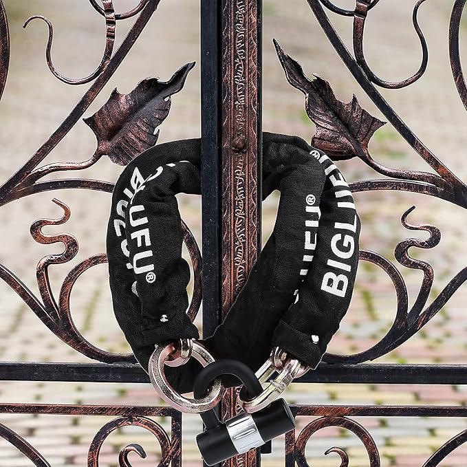 BIGLUFU Motorcycle Chain Lock 100cm/3.3ft Heavy Duty Bike Chain Lock Anti-Theft Durable Cut Proof 14mm Thick Security Bicycle Chain with 4Keys 16mm U Lock for Moped,Scooter,Motorcycles