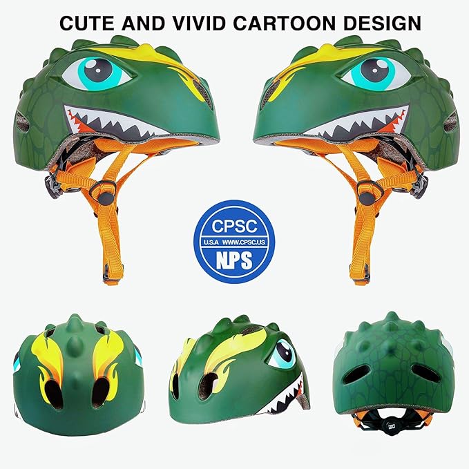 Toddler Helmet Kids Bike Helmet for 2 3 4 5 6 7 8 Years Old Girls with 3D Dinosaur Design Protective Gear Set and Safety Certified, Toddler Bike Cycling Skating Skateboard Scooter Helmet