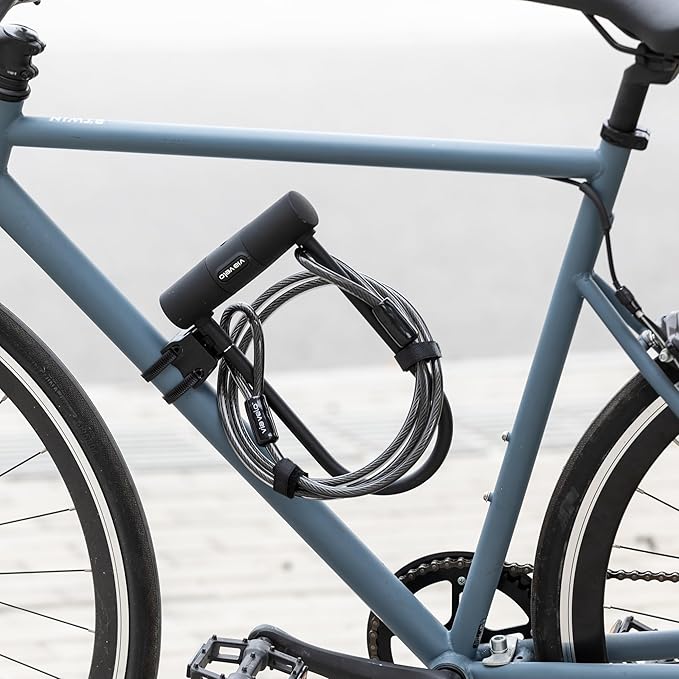 Via Velo Bike U Lock with Cable | Classic U Lock Heavy Duty Anti-Theft 15mm Shackle Innerside 9.25 x 4.5 in Sold Secure Silver Approval with 6Ft Cable Security Lock for Bike Electric Bike Scooter