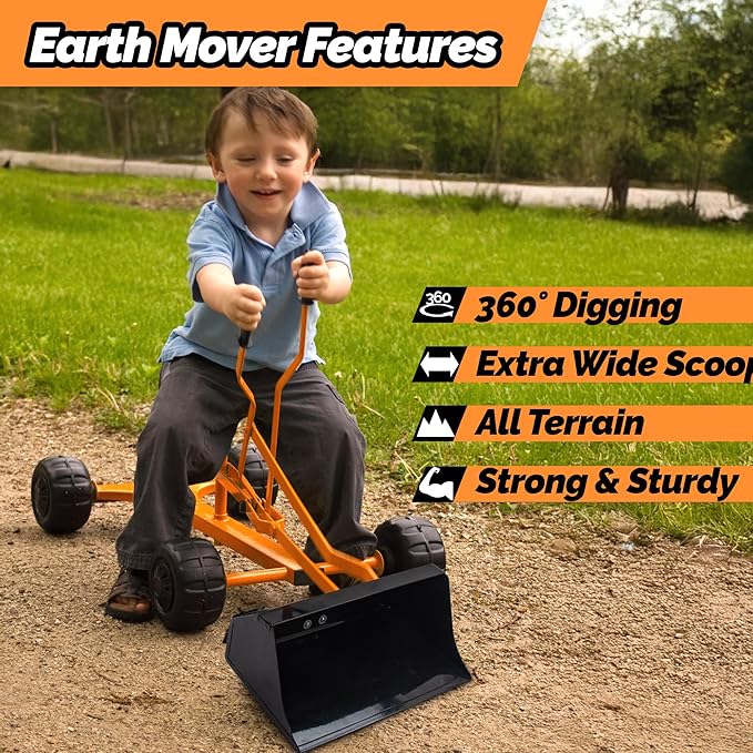 WONKAWOO Sand Digger Original Metal Excavator Bulldozer 360° Seat Ride On Toy for Kids, US Patented Extra Wide Scoop Bucket Design