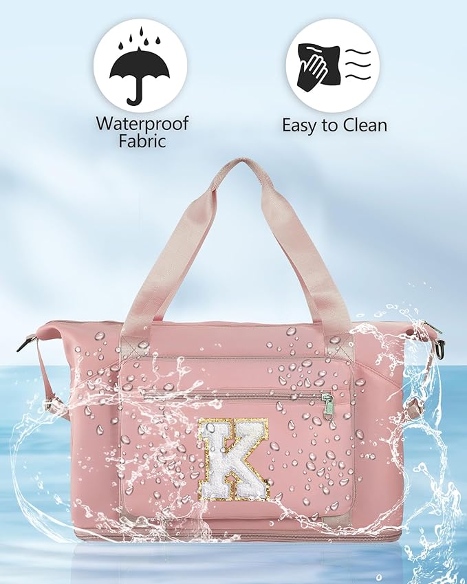 Personalized Gifts for Women Girls, Cute GYM Gymnastics Sports Workout Dance Bag with Shoe Compartment, Initial Large Duffle Carryon Bag for Traveling Essentials for Teen Tween Kids-Pink K