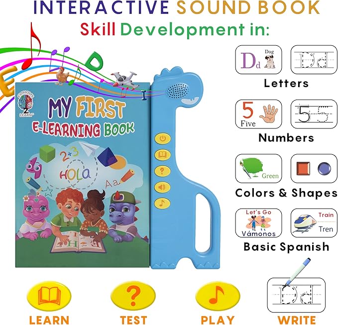 Curious 2 Learn ABC Learning for Toddlers | Learning Resources | English & Spanish Sound Book | Preschool Learning Activities | Educational Learning Toys | 4 Year Old Boy Birthday Gift