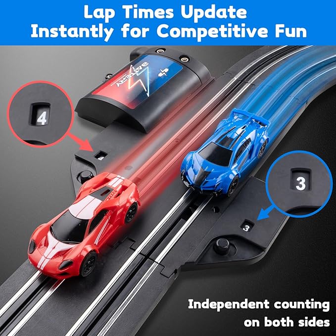 Race Track Toy Sets for Kids - Battery or Electric High-Speed 1:64 Scale Car Track Toys with 2 Controllers & 2 Slot Cars - Birthday Gifts for Boys Girls Children Age 3 4 5 6 7 8 9 10 11 12 Years Old