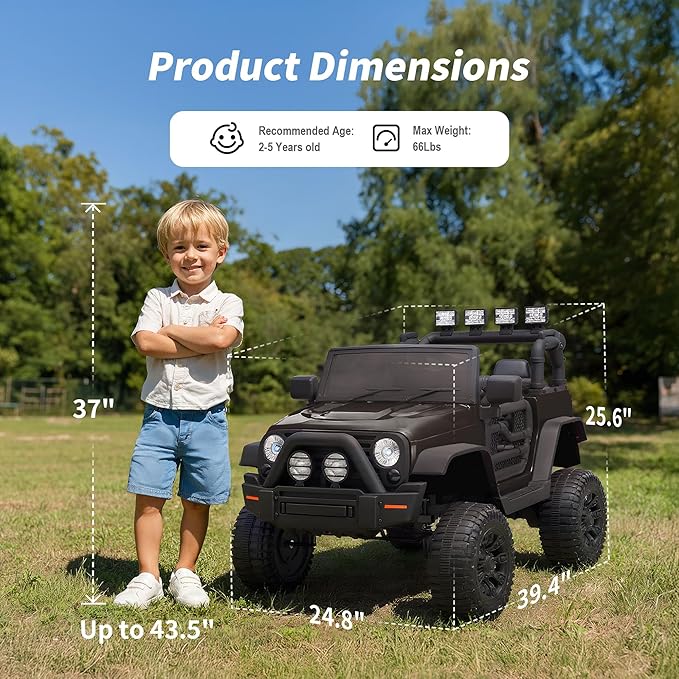 Kids Ride on Car Toy, 24V Electric Car for Kids with Remote Control, 2x200W Motors - Black
