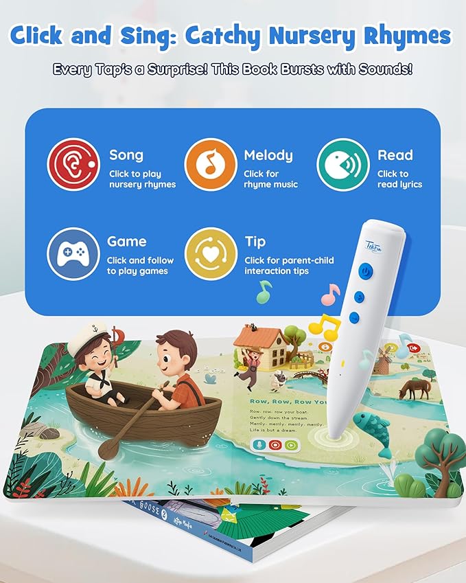 TEKFUN Talking Pen Books Set, Nursery Rhymes Toys for Toddlers, Learning Interactive Toys, Educational Electronic Sound Books for Preschoolers, Autism Sensory Toy for Boys Girls 2 3 4 5 6