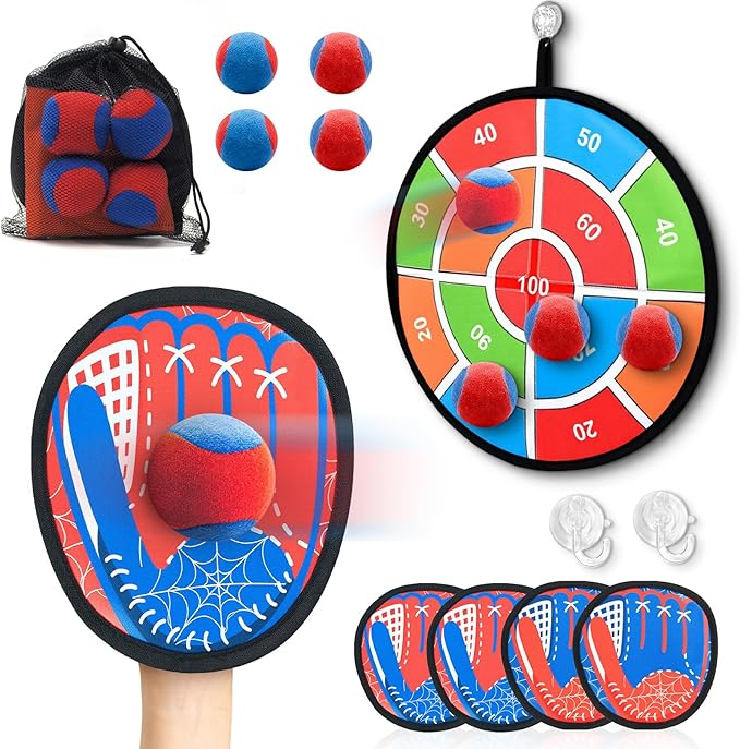 2 in 1 Toss and Catch Ball Game Set, Toddler Baseball Glove for Beach Pool Yard, Kids Sports & Outdoor Play Toys with Target Board, Birthday Gift for Ages 3 4 5 6 7 8-12 Year Old Boys Girls
