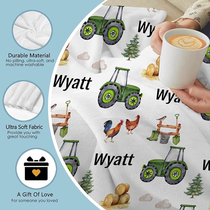 Custom Farm Tractor Blanket with Name Personalized Farm Tractor Blankets for Girls Boys Women Men Customized Blanket Gifts for Birthday 30"x40"for Toddler/Pets