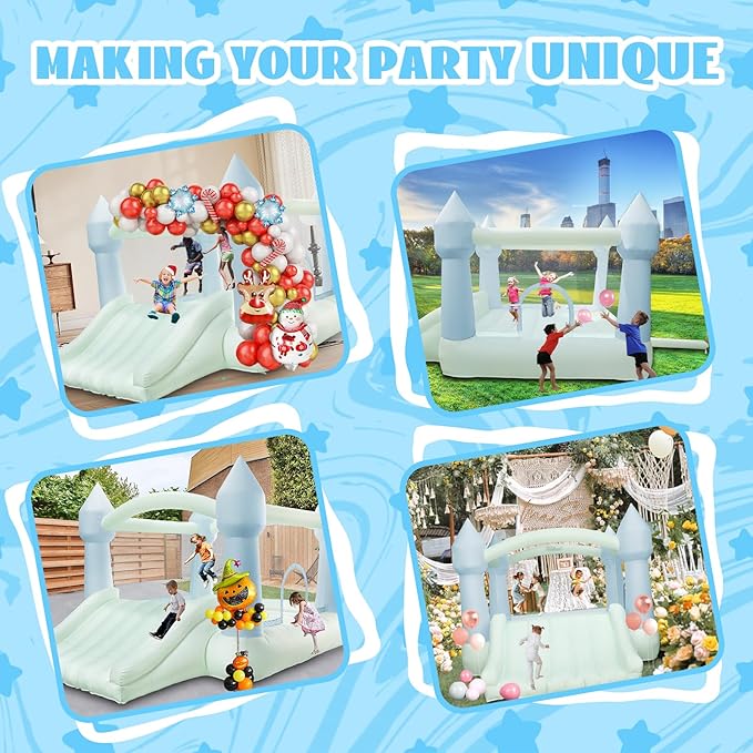 AKSPORT Inflatable Bounce House,White Castle Bounce House for Kids 3-6 Indoor & Outdoor Inflatable Bouncer House with Slide & Air Blower & Balloons for Kids Birthday Party,Wedding Party