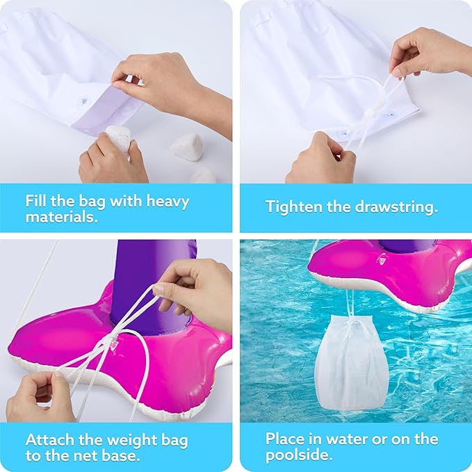 JOYIN Inflatable Pool Float Set Volleyball Net & Basketball Hoops, Floating Swimming Game Toy Floaties for Kids and Adults Volleyball Court (105”x28”x35”)|Basketball (27”x23”x27”),L-Pink Purple