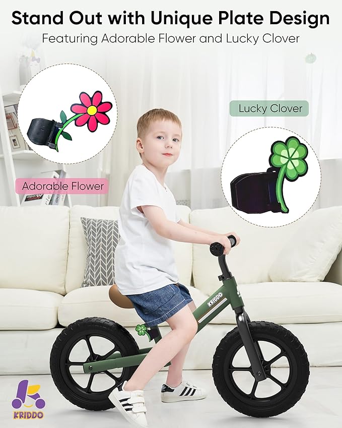 KRIDDO Toddler Balance Bike 2 Year Old, Kids Balance Bike for 2-5 Years Old, Dual Bearing for Smoother Riding, Adorable Plate, Adjustable Seat and Handlebar, Toddler Bike Gifts Age 2-3, Green