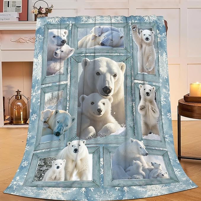 Polar Bear Blanket Gifts for Girls Boys Snowflakes Throw Blankets Cozy Plush Fleece Flannel Fuzzy for Women Men Decor 80"X60"