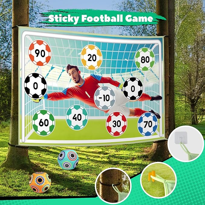 𝗫𝗔𝗪𝗔𝗖𝗔𝗛 Toy Soccer Ball Game Set for Kids ages 3-6, Indoor Outdoor Backyard Toss Soccer with 2 Sticky Balls & Foldable Fabric Goals, Football Sports Toy Gifts for 3 4 5 6 Years Old Boys Girls
