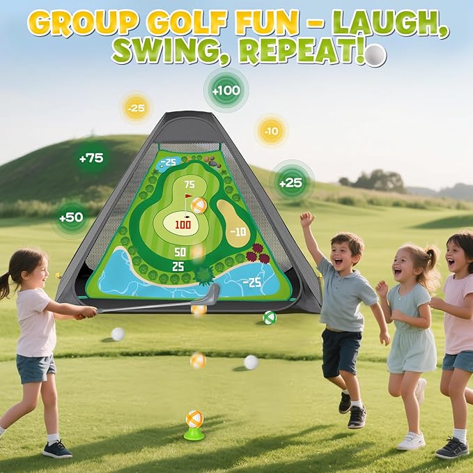 Lehoo Castle Kids Golf Set with Golf Net, 2 in 1 Toddler Golf Set with Putting Mat & Sticky Balls, Toddler Golf Clubs for Chipping Training, Outdoor Indoor Golf Toys Gift for Boys Girls 3 4 5 6 7