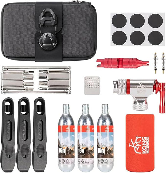 Bike Repair Tool Kit-Co2 Inflator Kits With Co2 Cartridges,8 In 1 Multi Tools, Saddle Bag, Tire Tube Patches & Tire Levers Included- Bike Maintenance Emergency Repair Tool Kit