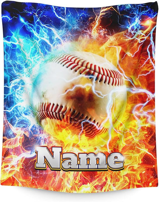 Baseball Blanket for Kids Boys 6-8, Custom 50x40 Inches Cozy Soft Small Sports Throws Gifts for Baseball Lovers Son Grandson for Sofa Couch Travel Camp