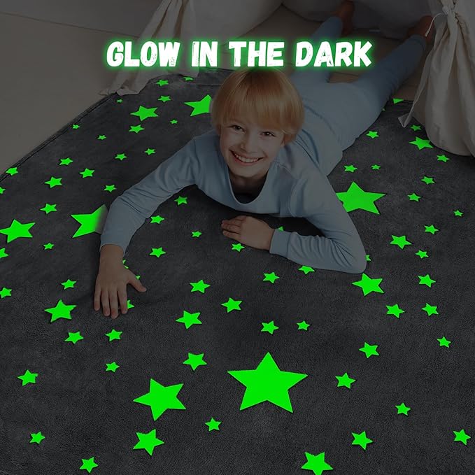 Glow in The Dark Star Blanket,Star Gifts Toys for Boys Girls, Birthday Presents Decor for Kids Age 3-14 Year Old Son Teen Child Toddler Luminous Christmas Bedroom Throw Blanket 50"x60"