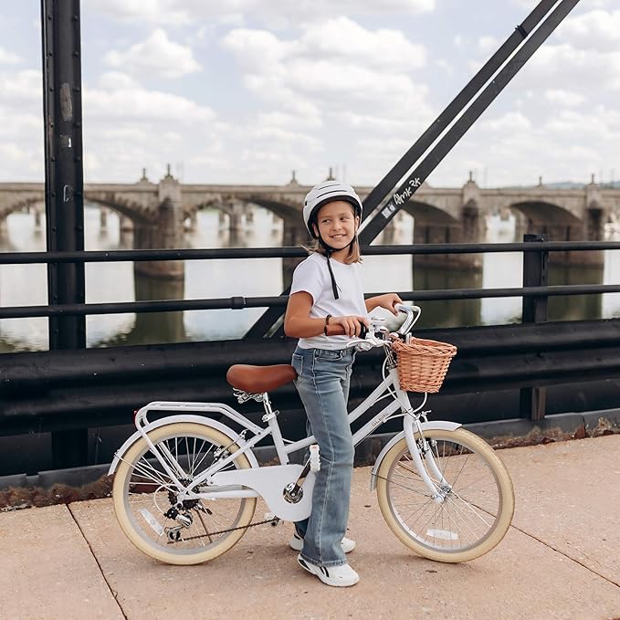 Glerc 20 24 26 Inch Beach Cruiser Bike, 6-Speed Hybrid City Bicycle for Girls Youth and Over 6 Years Old, Missy Bike with Wicker Basket & Lightweight, Multiple Colors