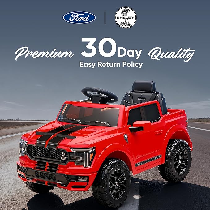 Licensed Ford Shelby F-150 24V Ride on Toy for Kids, Electric Car w/Remote Control, 400W Motors - Red