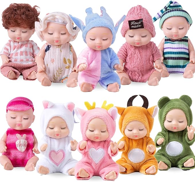 Haawooky 10 Pcs Mini Baby Dolls,Cute Tiny Baby Doll Gifts for Kids,Lifelike Realistic Small Baby Dolls for Girls Boys and Kids Big Easter Birthday Gift