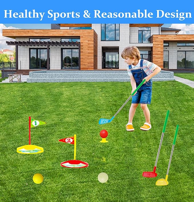 Toddler Golf Set, Kids Golf Clubs Set, Kids Golf Set Retractable Toy [Upgraded & Anti-Fracture] Indoor and Outdoor with 3 Golf Clubs -3 Balls - 2 Flag - 2 Tee - 2 Practice Hole for Toddlers Boys Girls