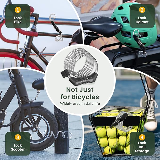 Titanker Bike Lock Cable, 4 Feet Bike Cable Lock Basic Self Coiling Kids Bike Lock Combination with Complimentary Mounting Bracket, 5/16 Inch Diameter (4FT, White-8mm)