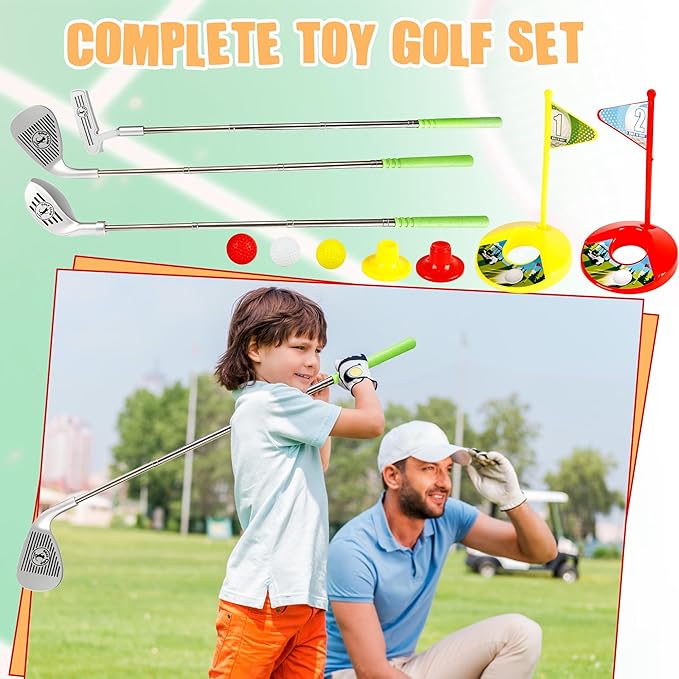 24 Pcs Kids Golf Clubs Kit Includ 6 Retractable Golf Clubs for Children Toddlers Boys Girls Adjustable Mini Golf Set Outdoor Indoor Sports Toys Birthday