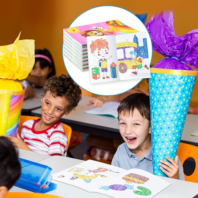 BenLouis 12 Preschool Kindergarten Mini Coloring Books Kids with 12 Stacking Crayons Graduation Party Favors Small Activity Books Bulk for Kids Birthday Return Party Gift Goodie Bag Stuffers