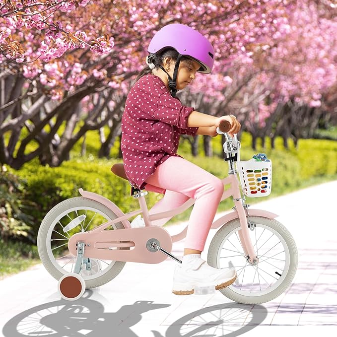 HONEY JOY Kids Bike, 12 14 16 18 20 Inch Toddler Bikes w/Training Wheels, Handbrake & Coaster Brake, Fully Enclosed Chain, Adjustable Handlebar & Seat, Kids Bicycle w/Basket, Girls Boys Bike 3-8