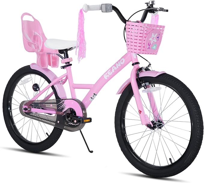 KEANO Zinnia 14 16 20 Inch Kids Bike for Girls Ages 3-10 Years, Girls' Bikes with Training Wheels, Streamers, Basket and Doll Seat, Children Bicycles