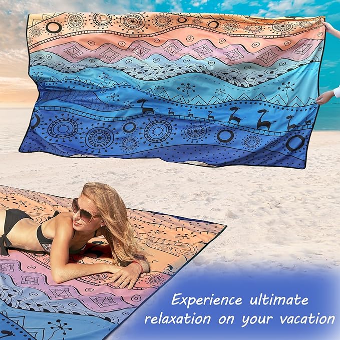 Beach Blanket Waterproof Sandproof Beach Mat 79" X 83"/10'x9'for 2-8 Adults Quick Drying Outdoor Picnic Mat Beach Accessories for Travel, Camping, Hiking