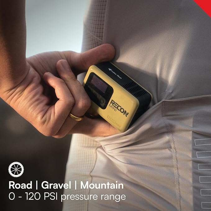 VIAIR Recon Mini - Premium Portable Air Compressor for Cyclists - Digital Tire Pressure Gauge with 120 PSI - for Road, Gravel & Mountain Bike Tires - Brushless Motor, Lithium Batteries & Presta Head