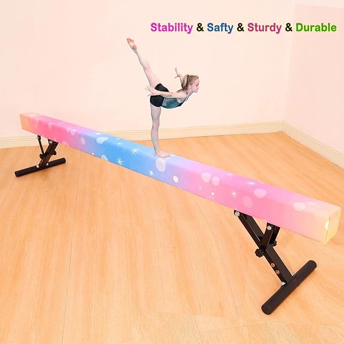 Adjustable Balance Beam 8 ft Gymnastic Beam Adjustable Height for Kids and Teenage of All Gymnastic Levels, Gymnastic Training Beam Gymnastic Equipment for Athlete Home and Gym Club Use