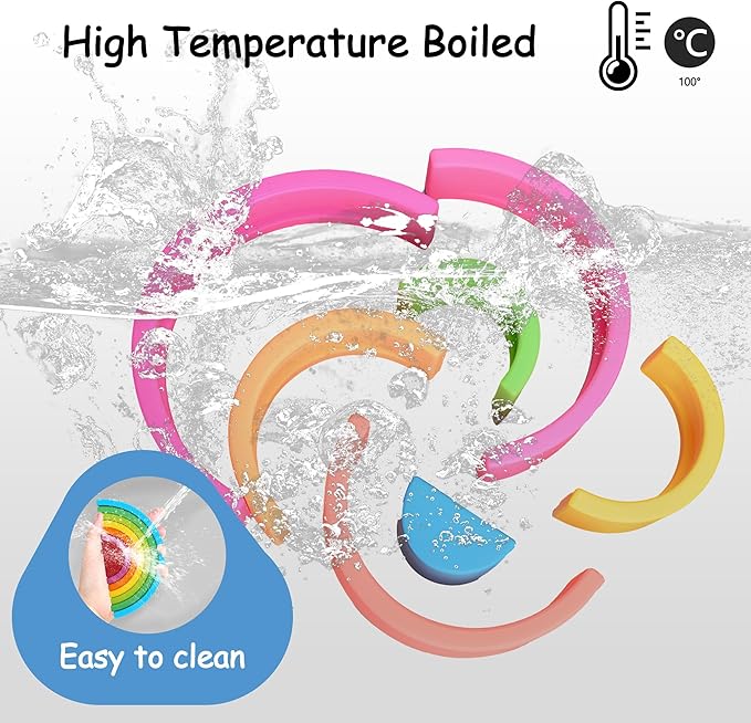 Silicone Stacking Toys for Babies, Soft Rainbow Stacker, Montessori Nesting Blocks Soft Building Toys Colorful Sensory Toys for Creative Play, for Toddlers, 7CPS