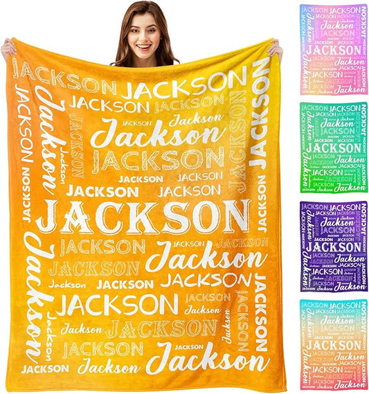 Ship Next Day, Personalized Baby Blanket with Name - Printed in USA, Custom Name Blanket for Boys Girls Kids, Customized Flannel Blankets Gifts for Teen Shower Toddlers Christmas Brithday