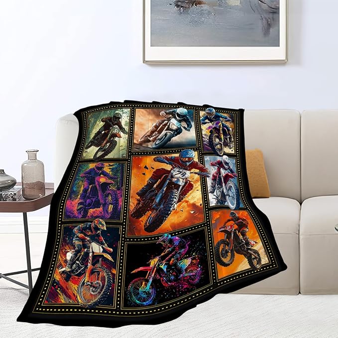 Motorcycle Blanket, Motorcycle Throw Blanket, Racer Sports Gifts Blankets Stuff Fleece Flannel Plush for Men Boys Women Girls Lovers Adults Soft Bedding Gift for Sofa Bed Office Home Decor 80"x60"